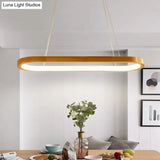 Minimalist Wood Island Pendant Led Ceiling Light - Modern Elliptic Design For Living Room