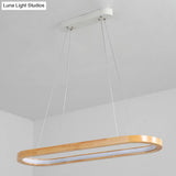 Minimalist Wood Island Pendant Led Ceiling Light - Modern Elliptic Design For Living Room