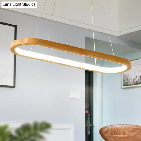 Minimalist Wood Island Pendant Led Ceiling Light - Modern Elliptic Design For Living Room