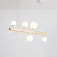 Minimalist Wood Island Pendant Light With Opal Glass Balls - Perfect For Restaurants 5 /
