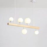 Minimalist Wood Island Pendant Light With Opal Glass Balls - Perfect For Restaurants 5 /