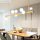 Minimalist Wood Island Pendant Light With Opal Glass Balls - Perfect For Restaurants