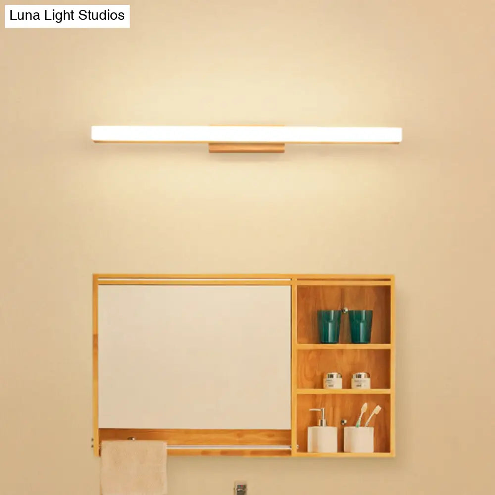 Minimalist Wood Linear Vanity Sconce Light - Beige Led Wall Fixture (16/23.5/31.5 Width)