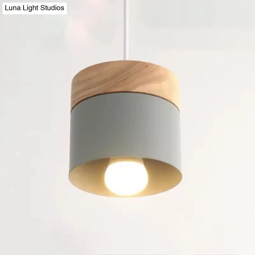 Minimalist Wood Pendant Light Fixture With Cylindrical Metal Lamp Design - Perfect For Table