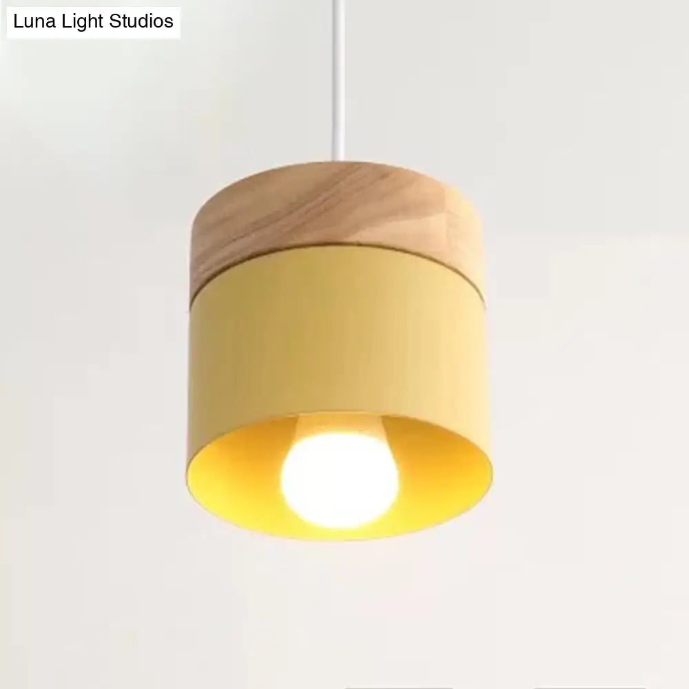 Minimalist Wood Pendant Light Fixture With Cylindrical Metal Lamp Design - Perfect For Table