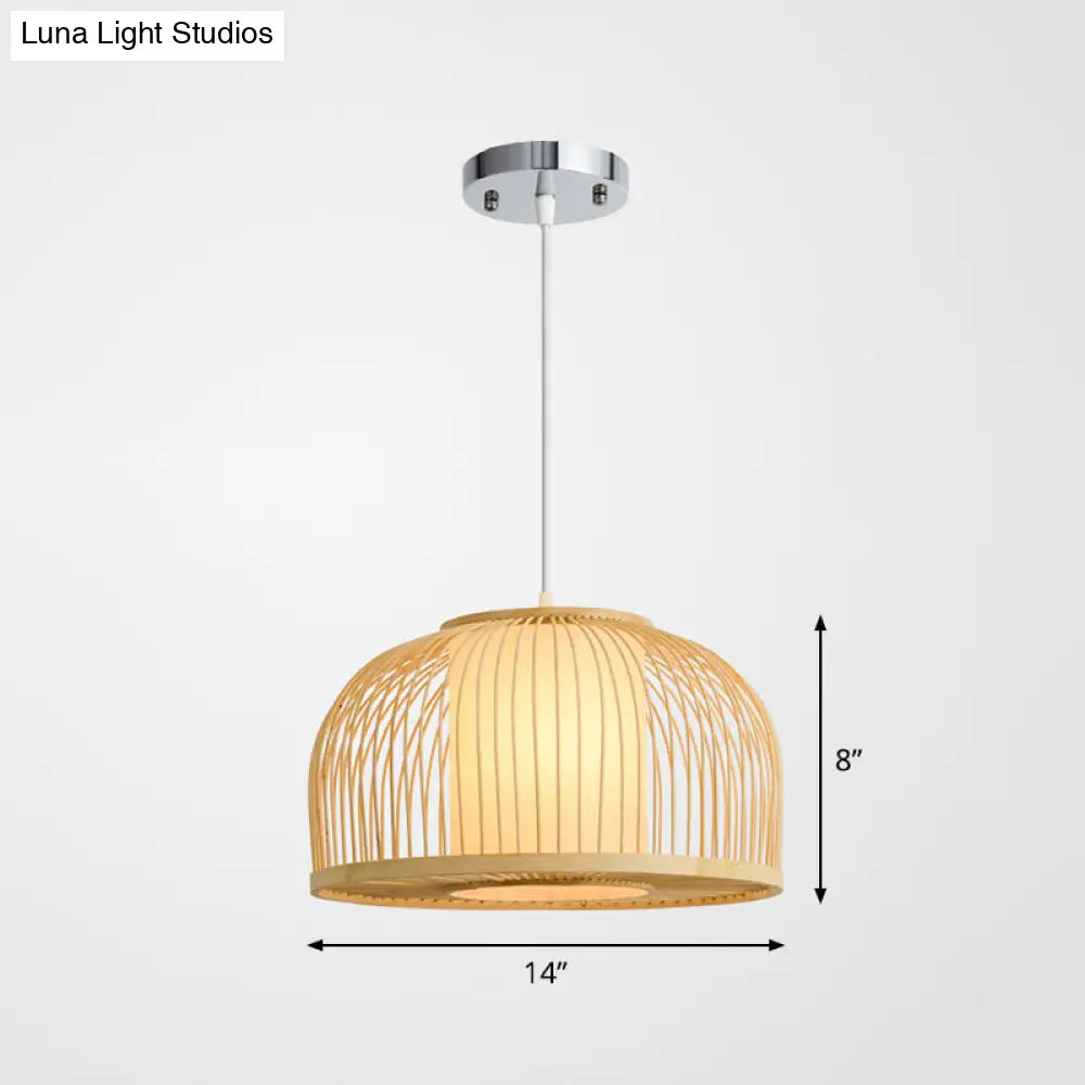Minimalist Wood Pendant Light With Bamboo Shade - Restaurant Hanging Lighting