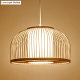 Minimalist Wood Pendant Light With Bamboo Shade - Restaurant Hanging Lighting