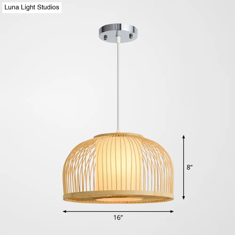 Minimalist Wood Pendant Light With Bamboo Shade - Restaurant Hanging Lighting