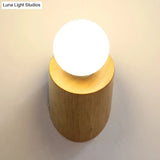 Minimalist Wood Wall Mount Sconce Light - Angled Pole Design Beige Shade Open Bulb