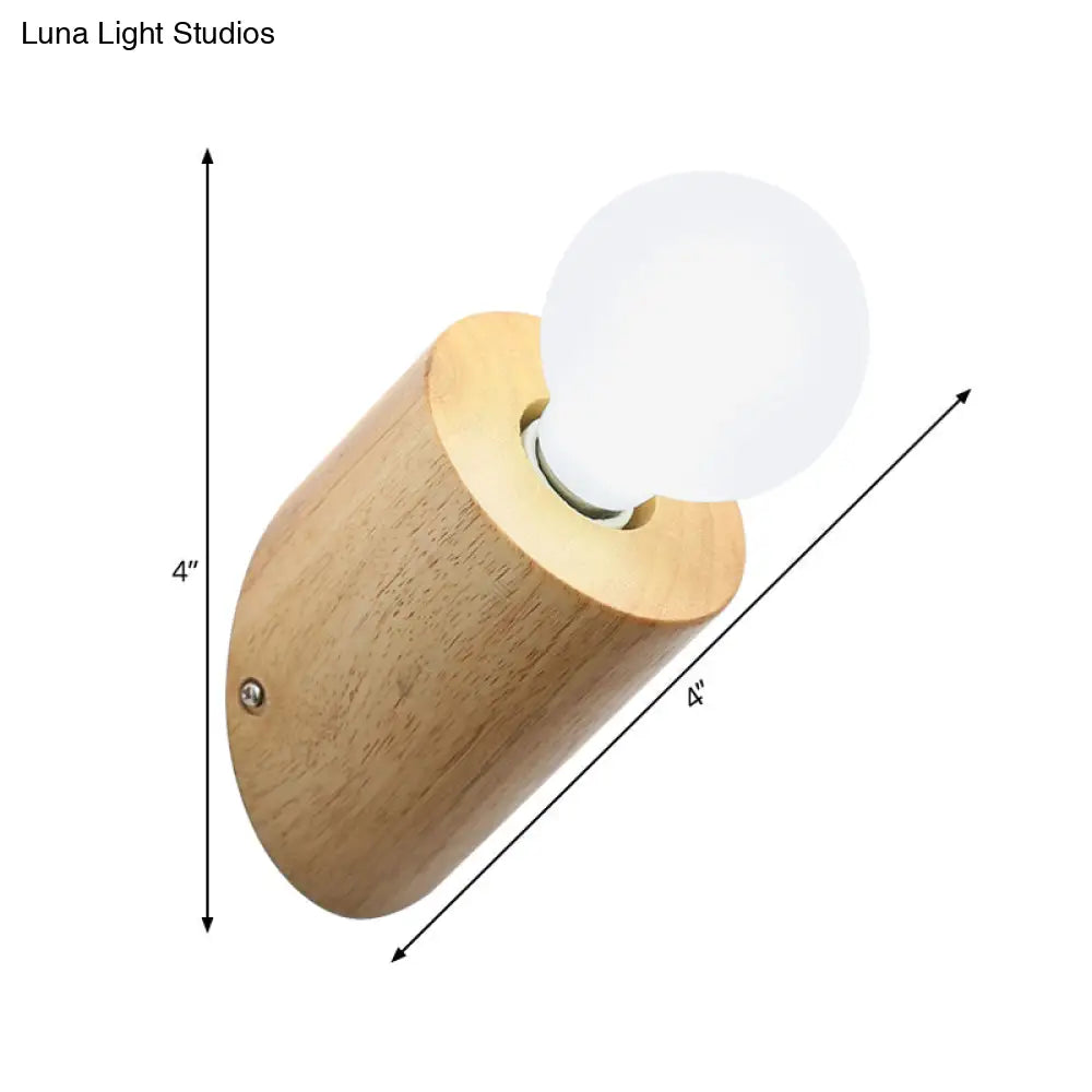 Minimalist Wood Wall Mount Sconce Light - Angled Pole Design Beige Shade Open Bulb