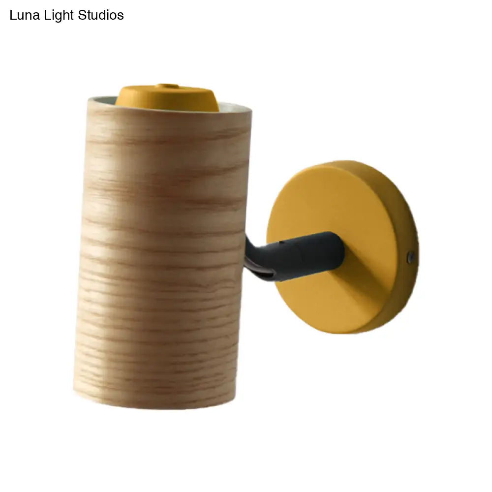 Minimalist Wood Wall Sconce Light For Bathroom - Cylindrical Design With 1 And Yellow/Blue/Green