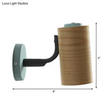 Minimalist Wood Wall Sconce Light For Bathroom - Cylindrical Design With 1 And Yellow/Blue/Green