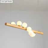 Minimalist Wooden Island Pendant With Glass Sphere For Living Room Ceiling Lighting