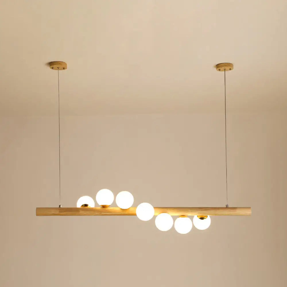 Minimalist Wooden Island Pendant With Glass Sphere For Living Room Ceiling Lighting 7 / Wood
