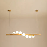 Minimalist Wooden Island Pendant With Glass Sphere For Living Room Ceiling Lighting 7 / Wood