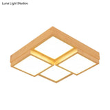 Minimalist Wooden Led Flush Mount Ceiling Light For Living Room - Check Fixture