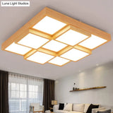 Minimalist Wooden Led Flush Mount Ceiling Light For Living Room - Check Fixture 9 / Wood Natural