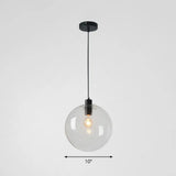 Minimalistic 1-Light Black Pendant Light Fixture - Clear Glass Globe Design For Restaurants / 10’ A
