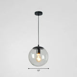 Minimalistic 1-Light Black Pendant Light Fixture - Clear Glass Globe Design For Restaurants / 10’ B
