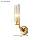 Minimalistic 1-Light Brass Flush Wall Sconce For Bedside - Crystal Tube/Cup/Flat Mounted Lamp