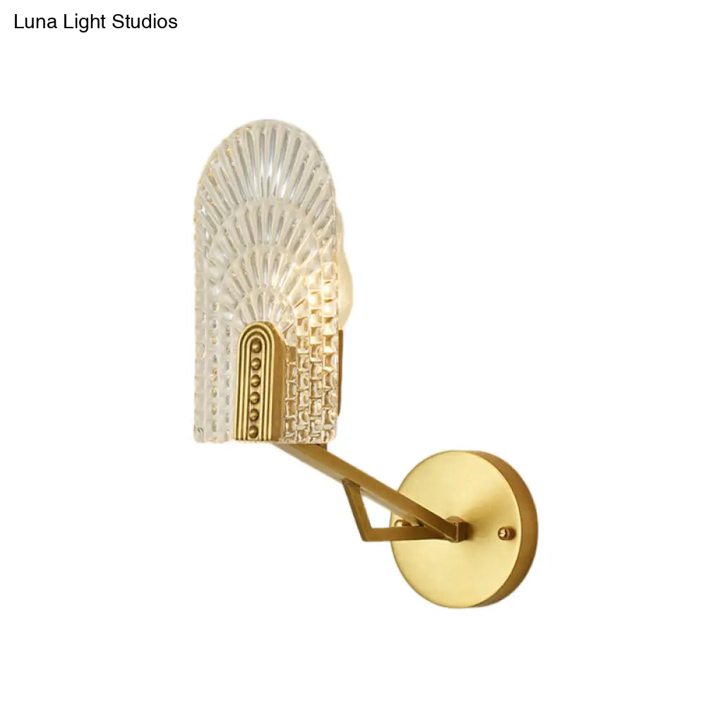 Minimalistic 1-Light Brass Flush Wall Sconce For Bedside - Crystal Tube/Cup/Flat Mounted Lamp