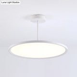 Minimalistic Led Pendant Ceiling Light With Hanging Rod And Flat Shade White / 12 Natural