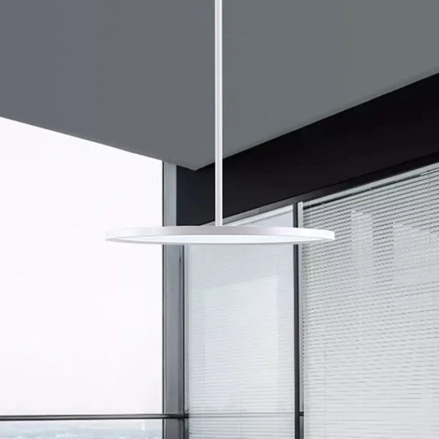 Minimalistic Led Pendant Ceiling Light With Hanging Rod And Flat Shade
