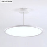 Minimalistic Led Pendant Ceiling Light With Hanging Rod And Flat Shade White / 12