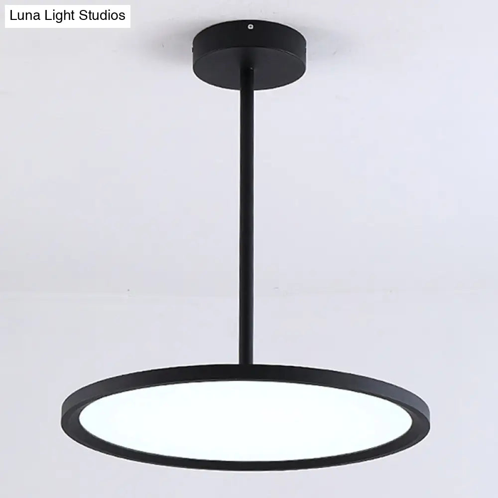 Minimalistic Led Pendant Ceiling Light With Hanging Rod And Flat Shade Black / 12 White
