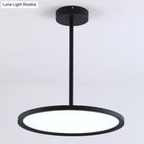 Minimalistic Led Pendant Ceiling Light With Hanging Rod And Flat Shade Black / 12 White