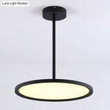 Minimalistic Led Pendant Ceiling Light With Hanging Rod And Flat Shade Black / 12 Warm