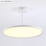 Minimalistic Led Pendant Ceiling Light With Hanging Rod And Flat Shade White / 12 Warm