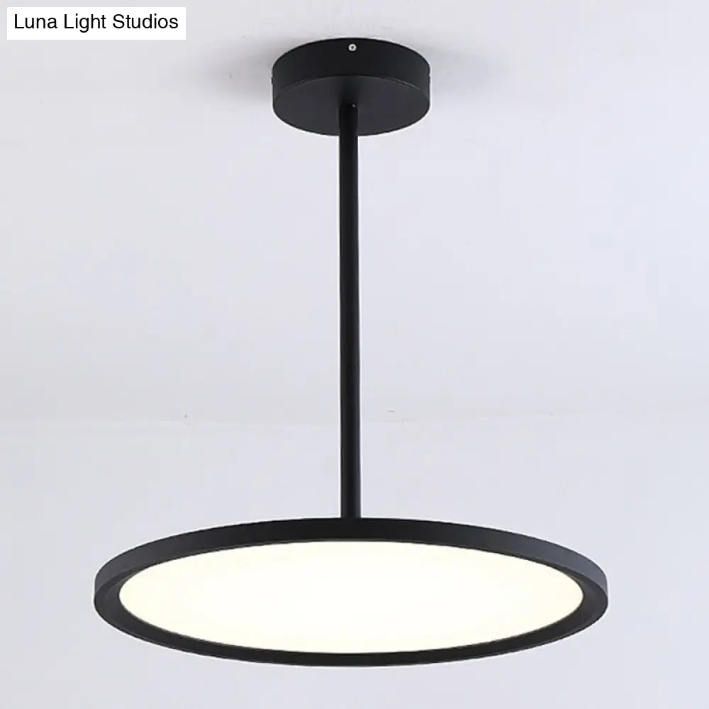 Minimalistic Led Pendant Ceiling Light With Hanging Rod And Flat Shade Black / 12 Natural