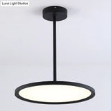 Minimalistic Led Pendant Ceiling Light With Hanging Rod And Flat Shade Black / 12 Natural