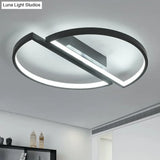 Minimalistic Black And White Led Semi - Circle Flush Mount Ceiling Light With Aluminum Finish