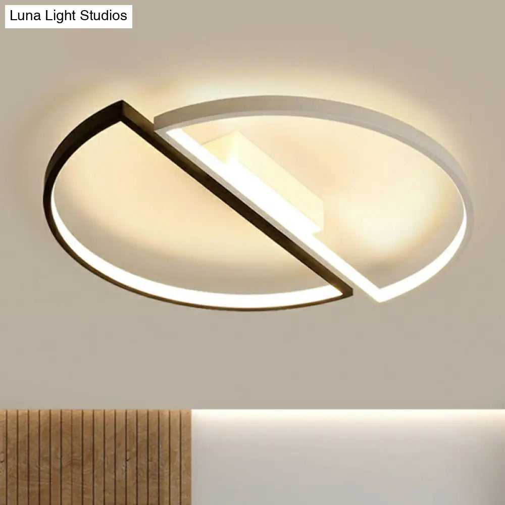 Minimalistic Black And White Led Semi-Circle Flush Mount Ceiling Light With Aluminum Finish