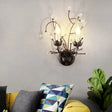 Minimalistic Black Crystal Sconce Lamp With Branching Design - 2-Bulb Candlestick Wall Light Fixture