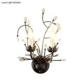 Minimalistic Black Crystal Sconce Lamp With Branching Design - 2-Bulb Candlestick Wall Light Fixture