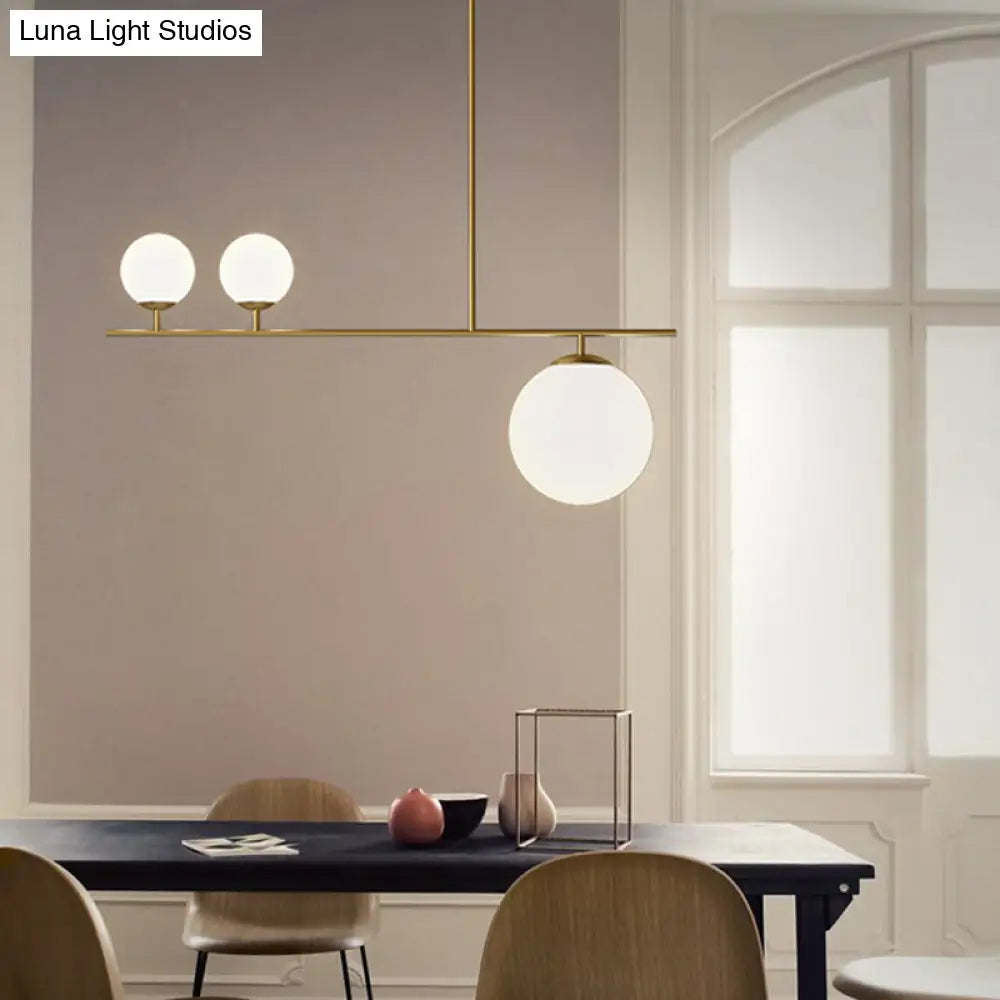 Minimalistic Brass Ball Pendant Light: Opal Glass Island Lighting For Dining Room (3-Light)