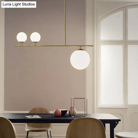 Minimalistic Brass Ball Pendant Light: Opal Glass Island Lighting For Dining Room (3-Light)