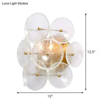 Minimalistic Circle Glass Sconce: Clear Textured Wall Mounted Light Fixture (2 Bulbs) For Living