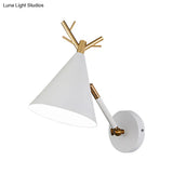 Minimalistic Cone Wall Sconce With Metal Antler Design In Grey/White/Green For Bedside