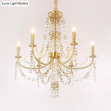 Minimalistic Crystal Chandelier - 6 Lights Gold Finish Bedroom Ceiling Lamp