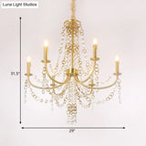 Minimalistic Crystal Chandelier - 6 Lights Gold Finish Bedroom Ceiling Lamp