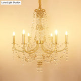 Minimalistic Crystal Chandelier - 6 Lights Gold Finish Bedroom Ceiling Lamp