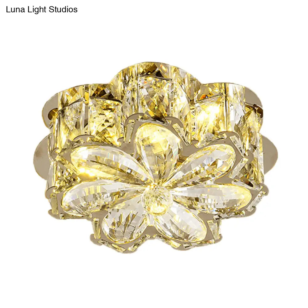 Minimalistic Crystal Flower Ceiling Lamp With Led Flush Mount