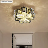 Minimalistic Crystal Flower Ceiling Lamp With Led Flush Mount