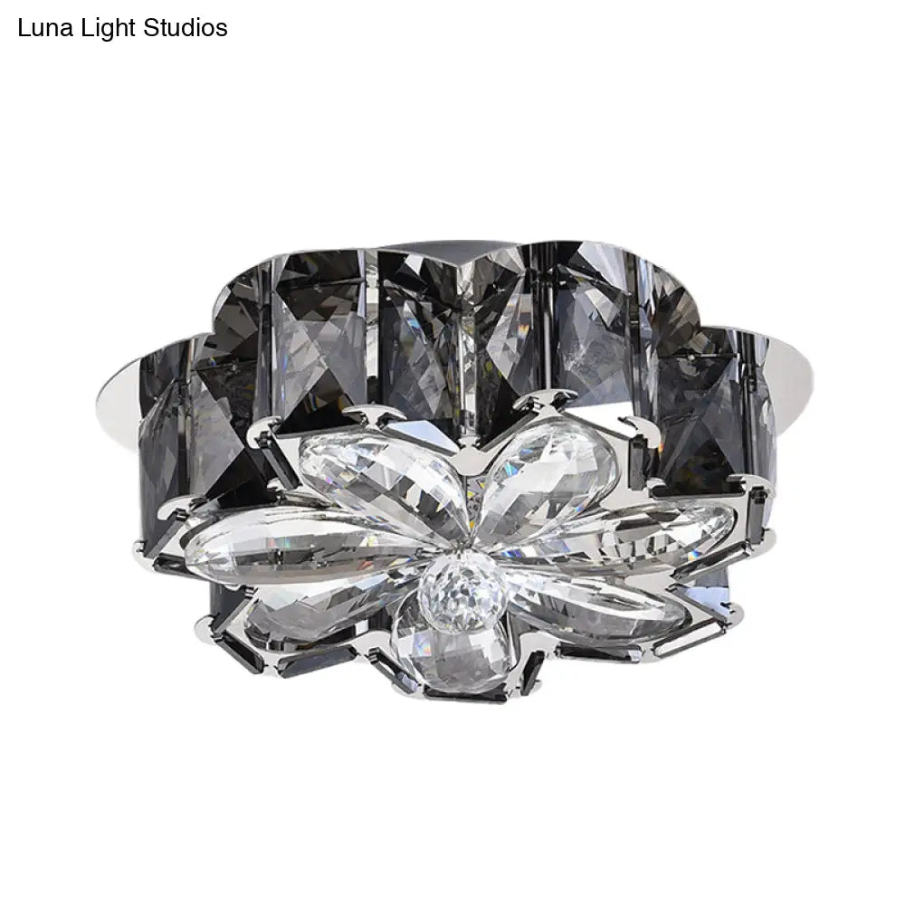 Minimalistic Crystal Flower Ceiling Lamp With Led Flush Mount