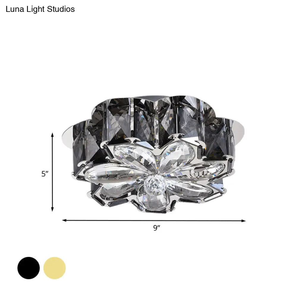 Minimalistic Crystal Flower Ceiling Lamp With Led Flush Mount