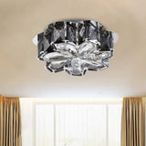 Minimalistic Crystal Flower Ceiling Lamp With Led Flush Mount Smoke Gray
